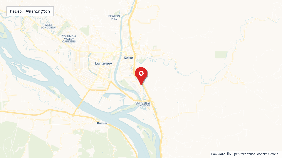 Street map of Kelso, Washington with location pin