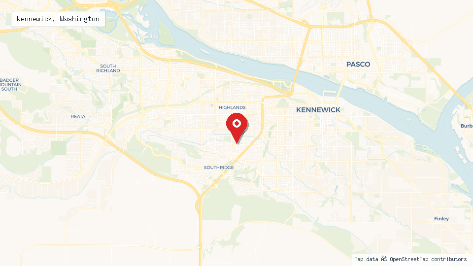 Street map of Kennewick, Washington with location pin