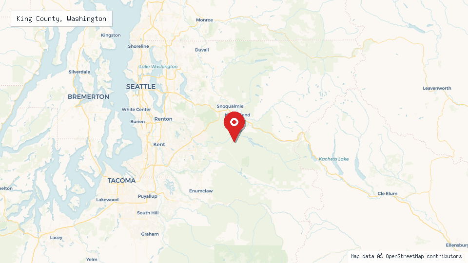 Street map of King County, Washington with location pin