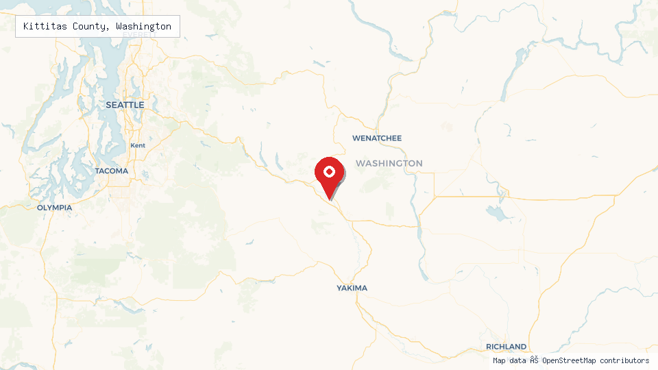 Street map of Kittitas County, Washington with location pin