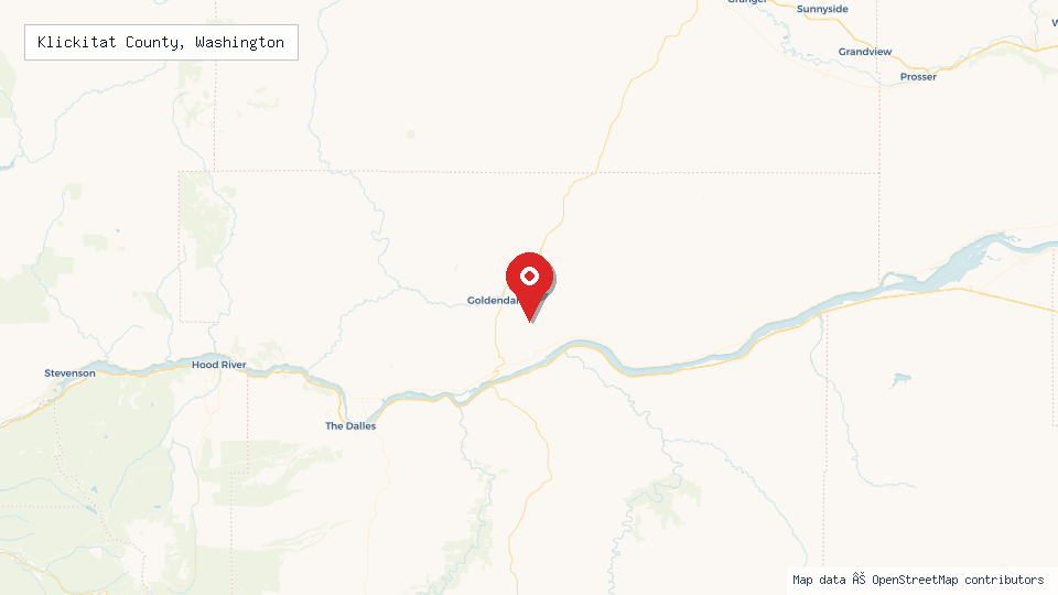 Street map of Klickitat County, Washington with location pin