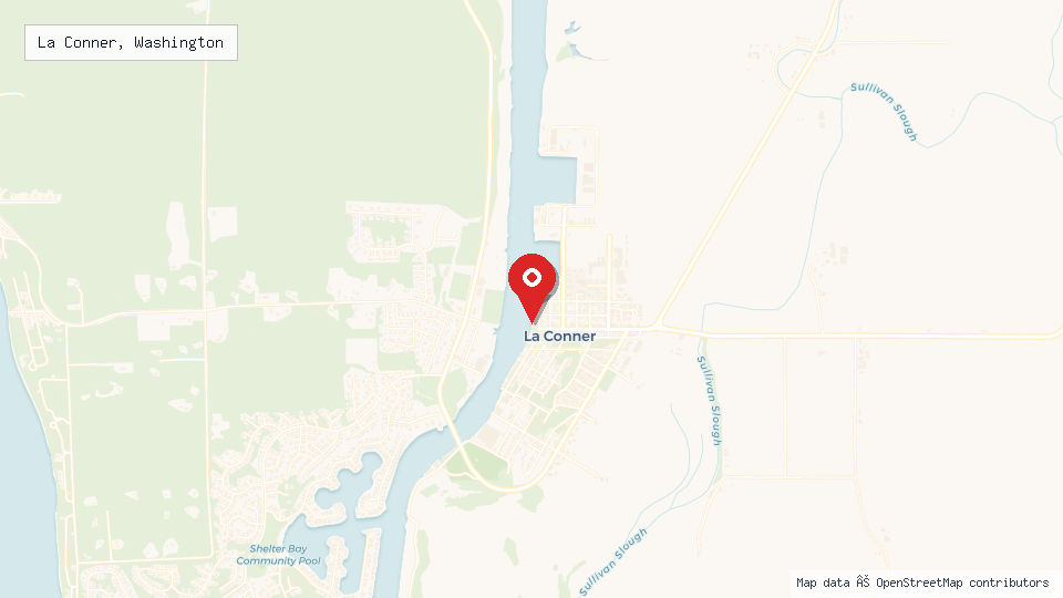 Street map of La Conner, Washington with location pin