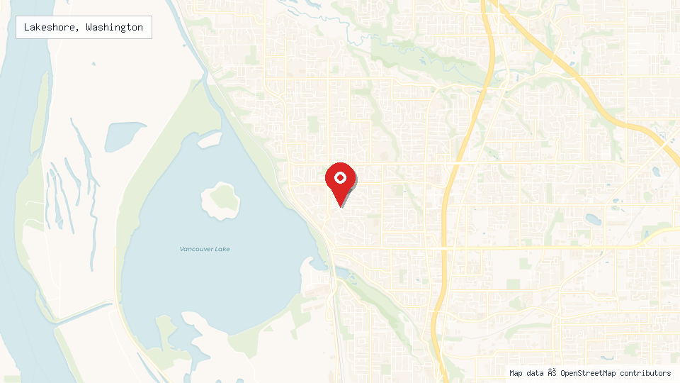 Street map of Lakeshore, Washington with location pin