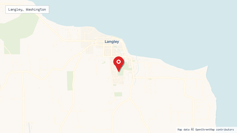 Street map of Langley, Washington with location pin
