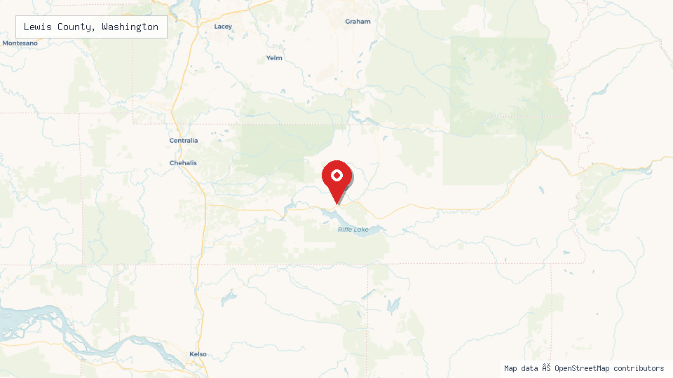 Street map of Lewis County, Washington with location pin