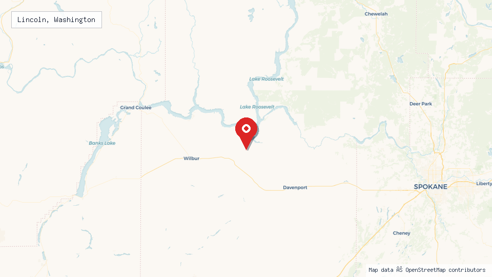 Street map of Lincoln, Washington with location pin