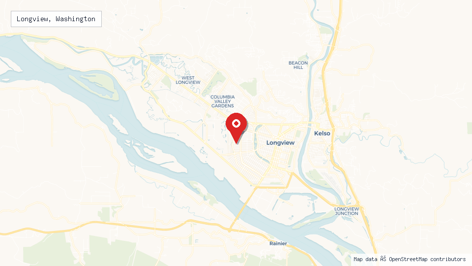 Street map of Longview, Washington with location pin