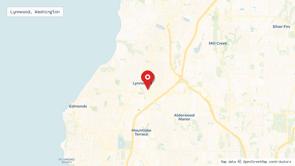 Street map of Lynnwood, Washington with location pin