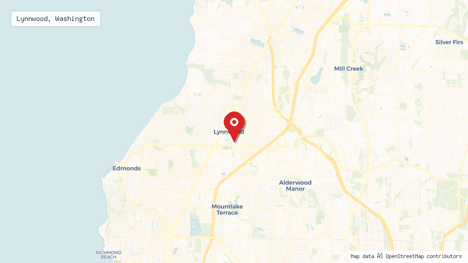 Street map of Lynnwood, Washington with location pin