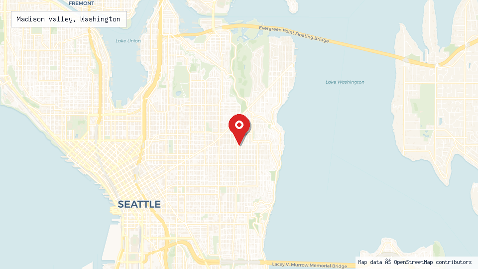 Street map of Madison Valley, Washington with location pin