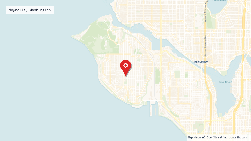 Street map of Magnolia, Washington with location pin