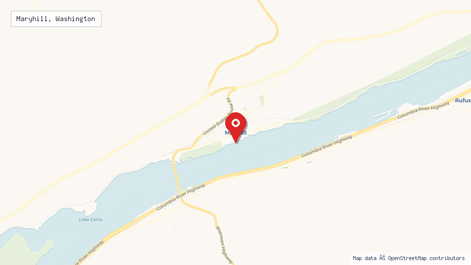 Street map of Maryhill, Washington with location pin
