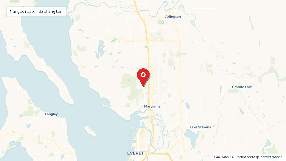 Street map of Marysville, Washington with location pin