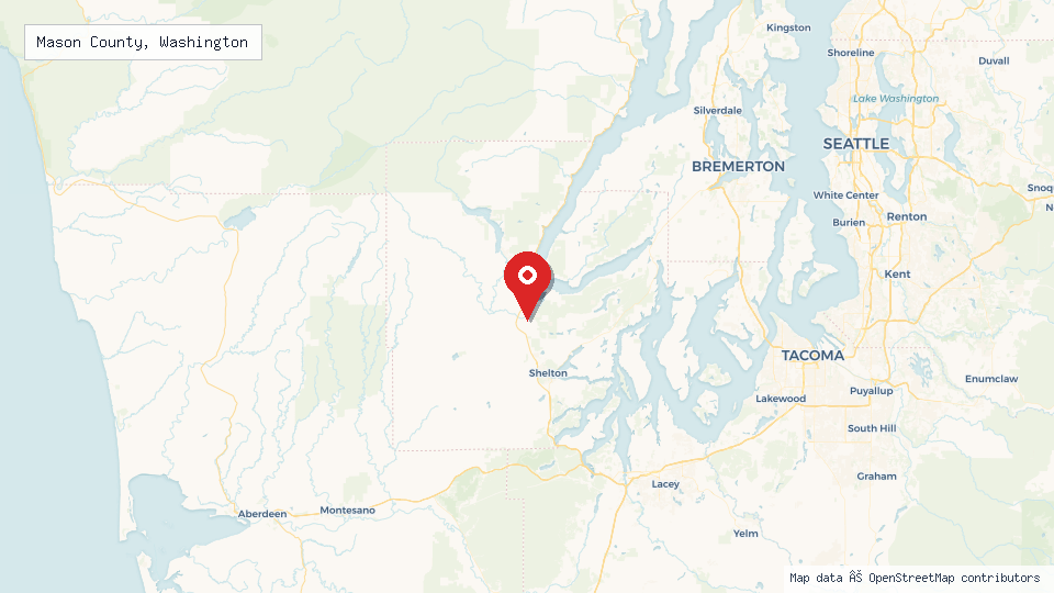 Street map of Mason County, Washington with location pin