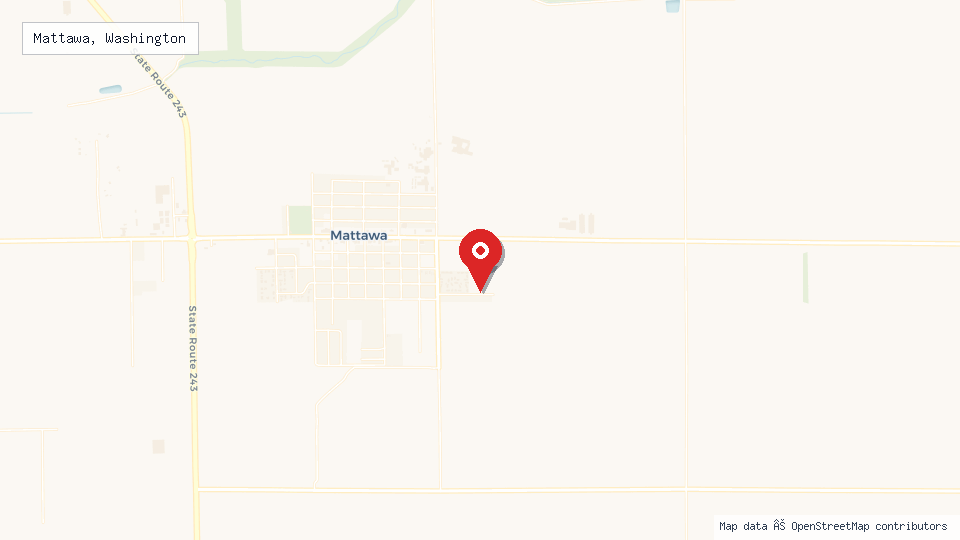 Street map of Mattawa, Washington with location pin