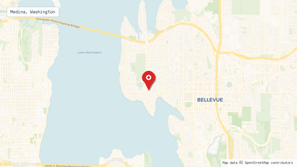 Street map of Medina, Washington with location pin