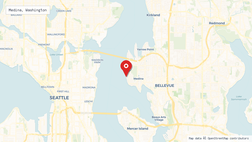 Street map of Medina, Washington with location pin