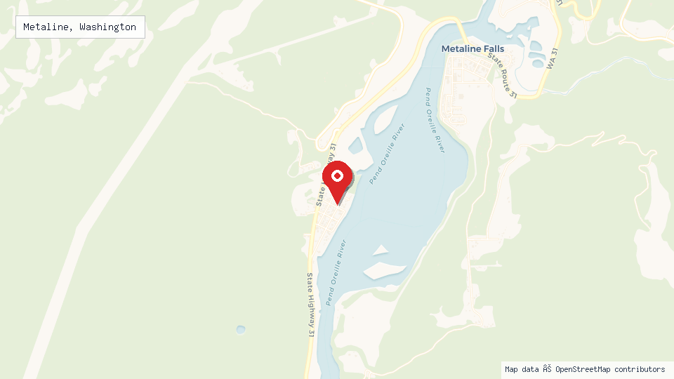 Street map of Metaline, Washington with location pin