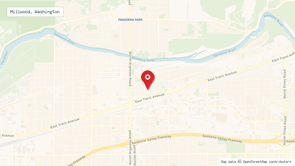 Street map of Millwood, Washington with location pin