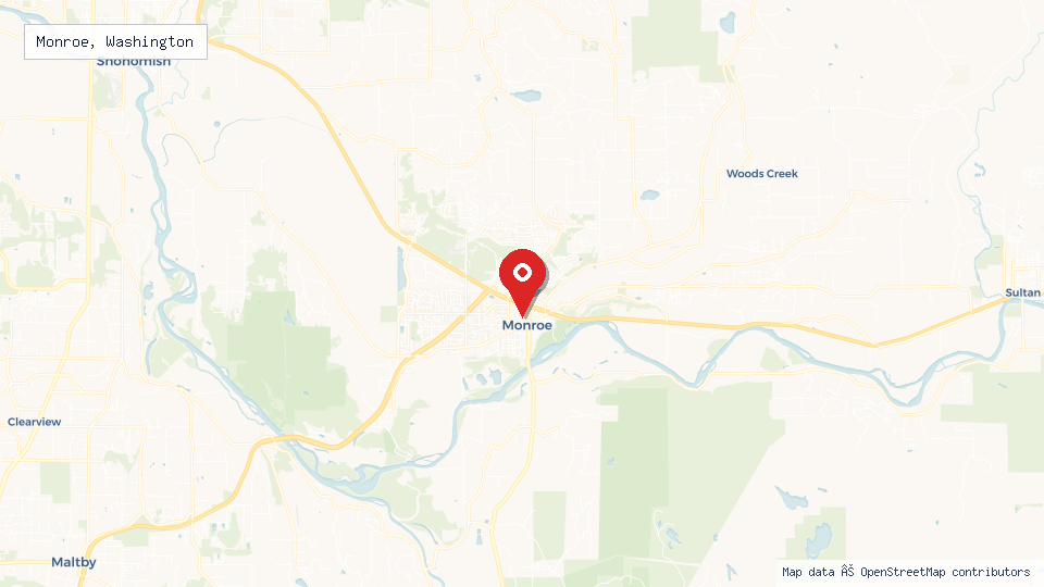 Street map of Monroe, Washington with location pin