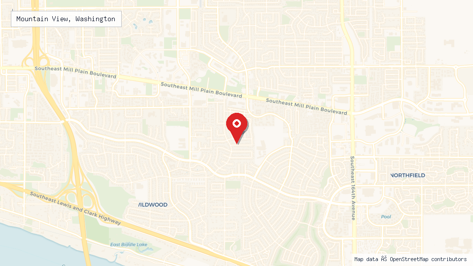 Street map of Mountain View, Washington with location pin