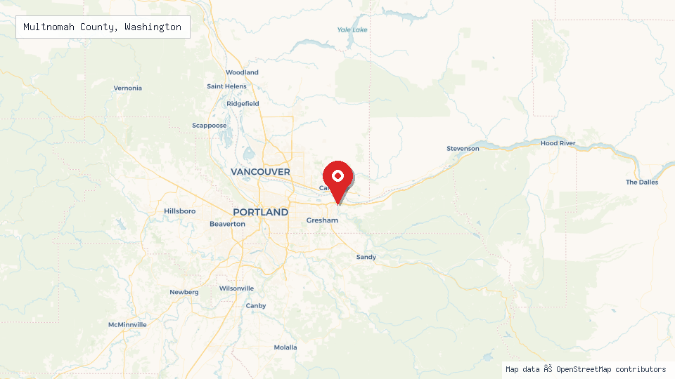 Street map of Multnomah County, Washington with location pin