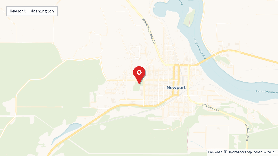 Street map of Newport, Washington with location pin