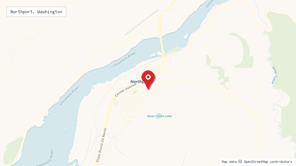 Street map of Northport, Washington with location pin