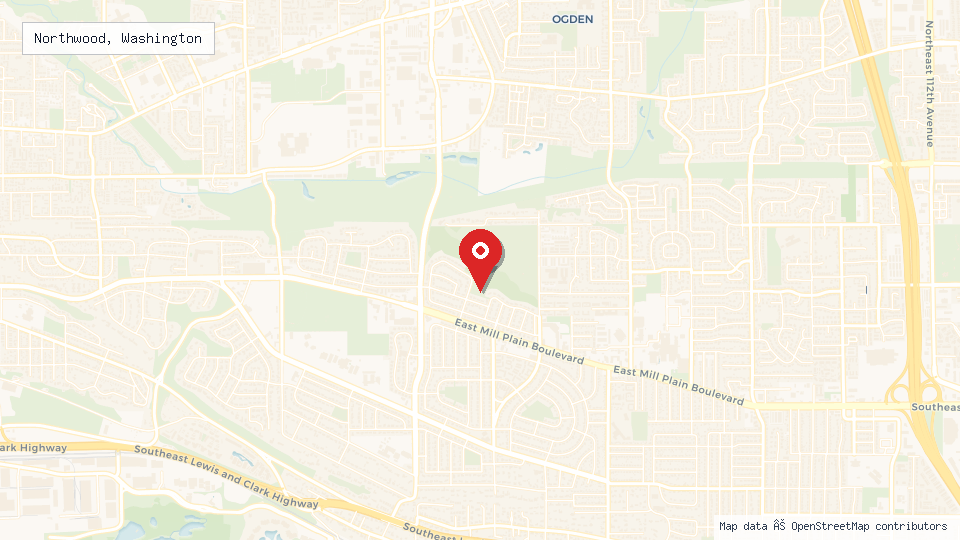 Street map of Northwood, Washington with location pin