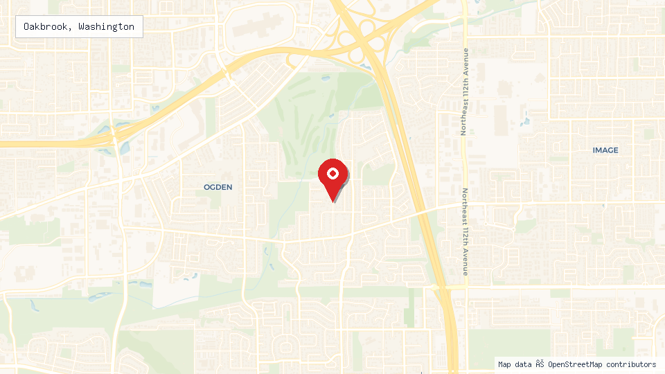Street map of Oakbrook, Washington with location pin