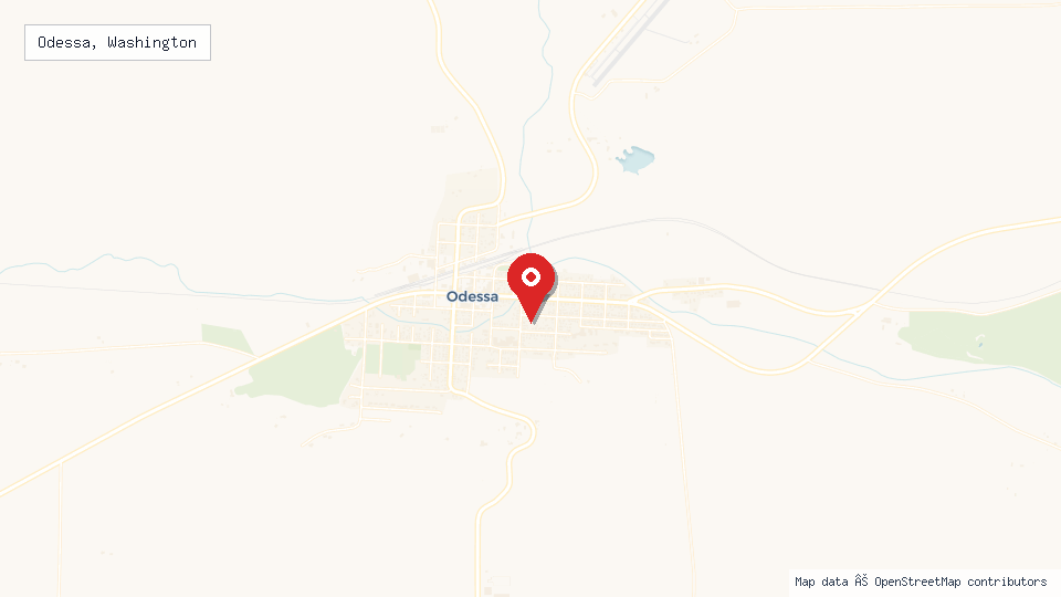 Street map of Odessa, Washington with location pin