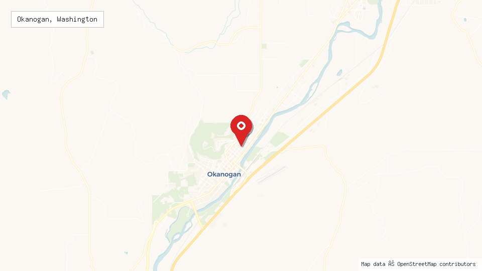 Street map of Okanogan, Washington with location pin