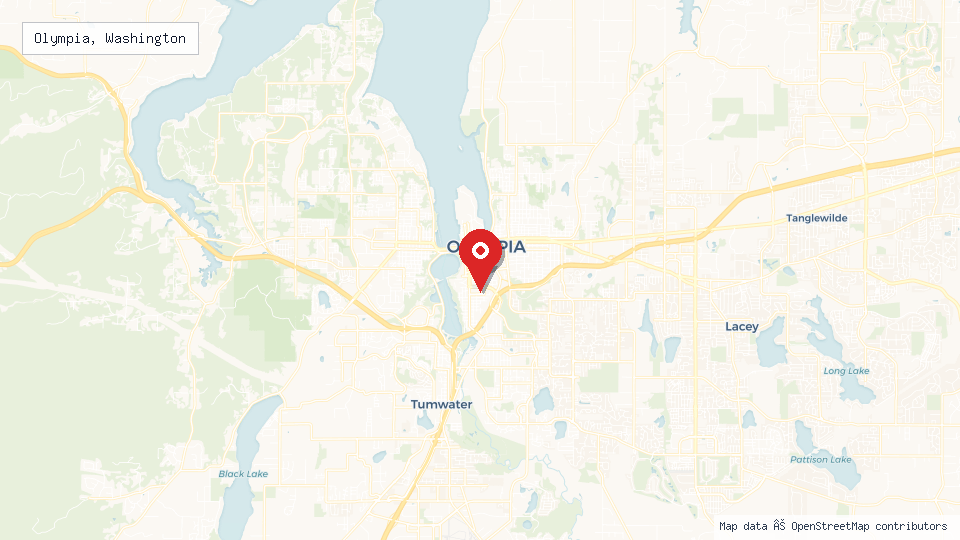 Street map of Olympia, Washington with location pin