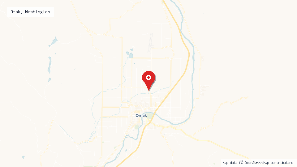 Street map of Omak, Washington with location pin