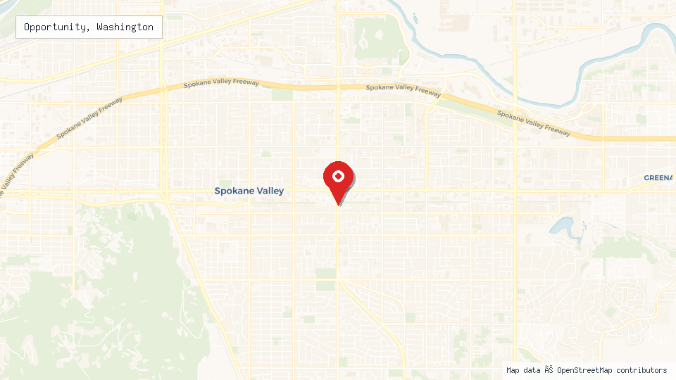 Street map of Opportunity, Washington with location pin