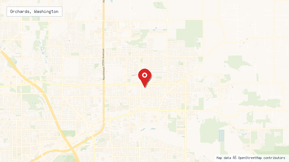 Street map of Orchards, Washington with location pin
