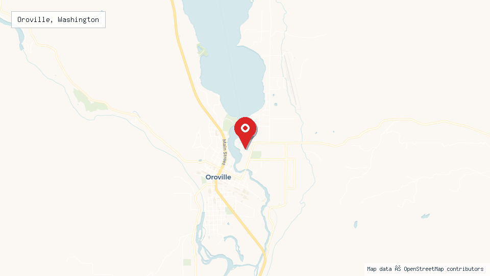 Street map of Oroville, Washington with location pin