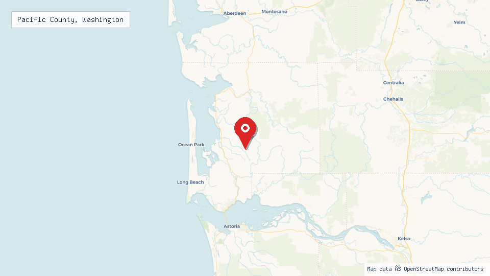 Street map of Pacific County, Washington with location pin