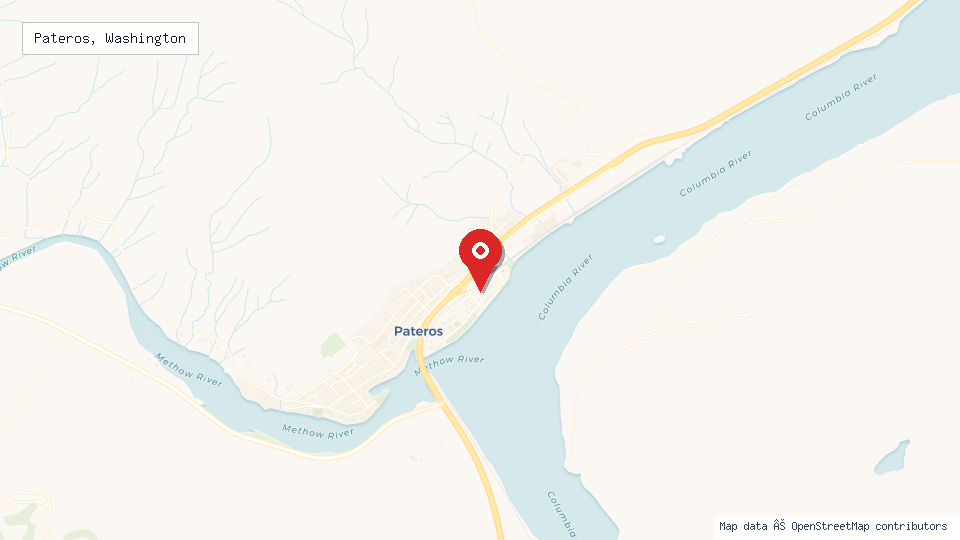 Street map of Pateros, Washington with location pin