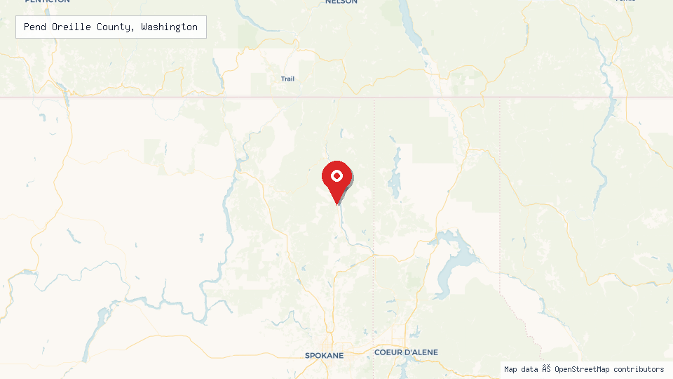 Street map of Pend Oreille County, Washington with location pin