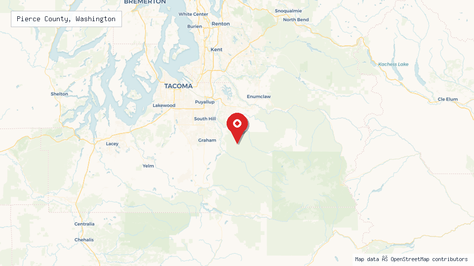 Street map of Pierce County, Washington with location pin