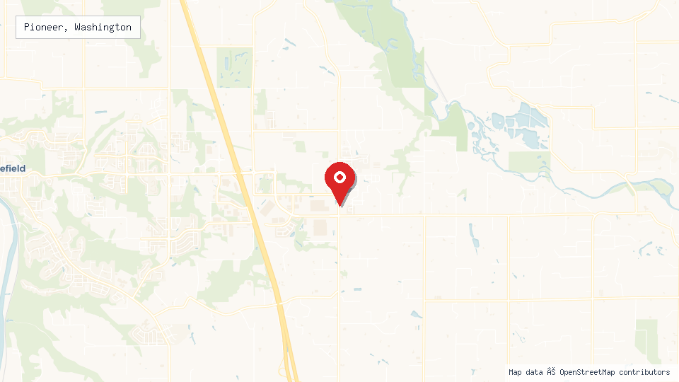 Street map of Pioneer, Washington with location pin