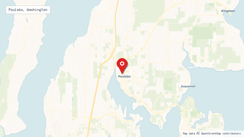 Street map of Poulsbo, Washington with location pin