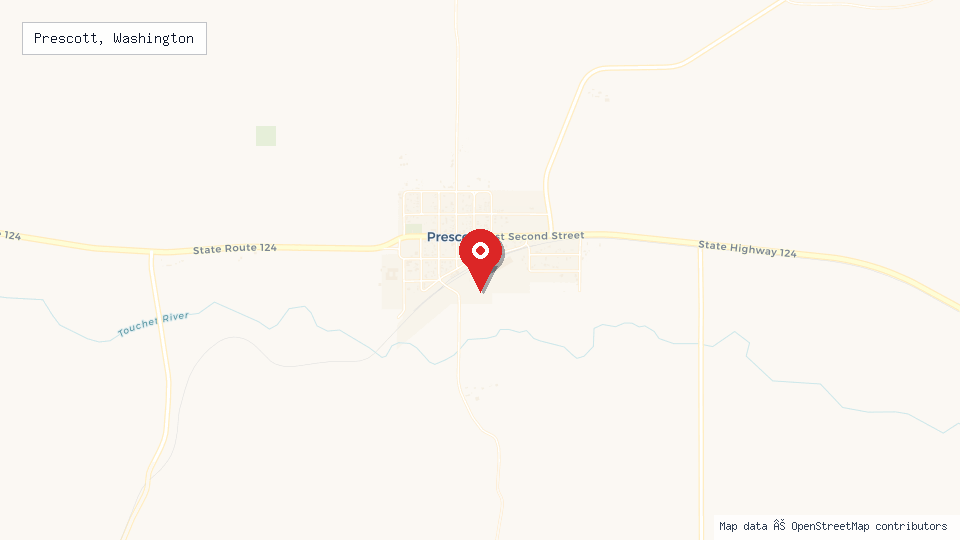 Street map of Prescott, Washington with location pin