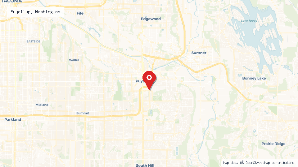 Street map of Puyallup, Washington with location pin