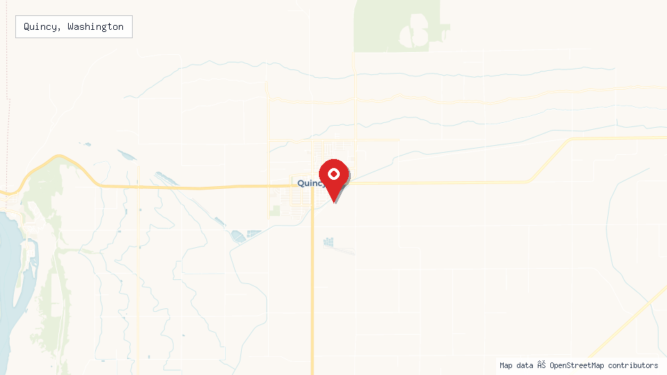 Street map of Quincy, Washington with location pin