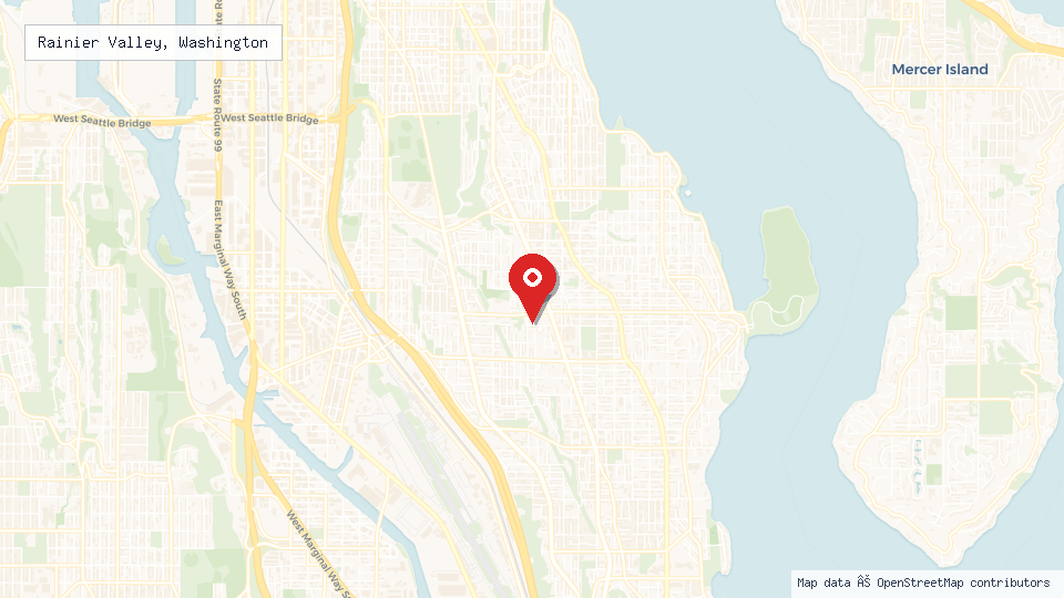 Street map of Rainier Valley, Washington with location pin