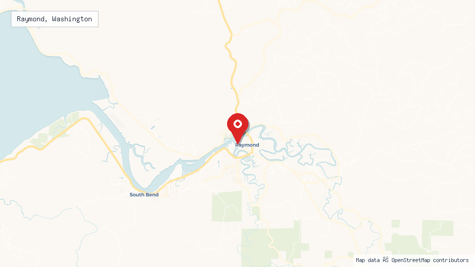 Street map of Raymond, Washington with location pin