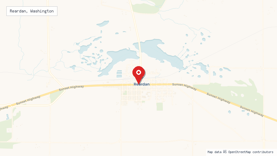 Street map of Reardan, Washington with location pin