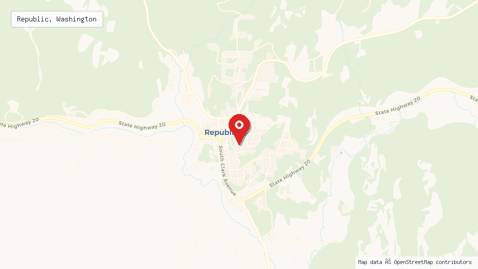 Street map of Republic, Washington with location pin